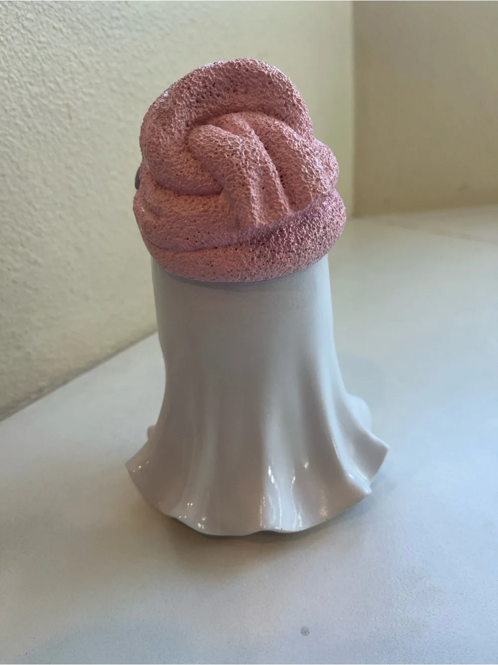 Halloween Spa Ghost Figurine with Pink Towel Face Mask and Tea Cup